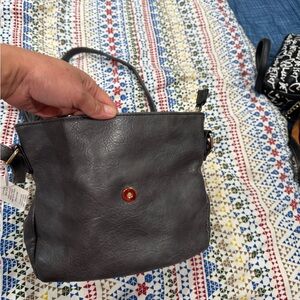 Elegant Gray Leather Shoulder Bag